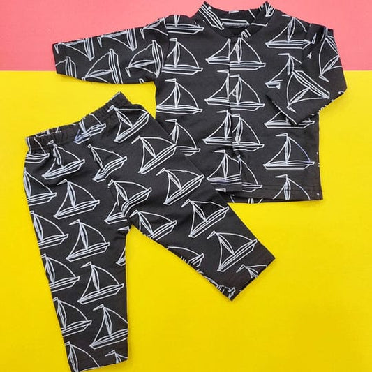 Kids Night Suit Black Boats