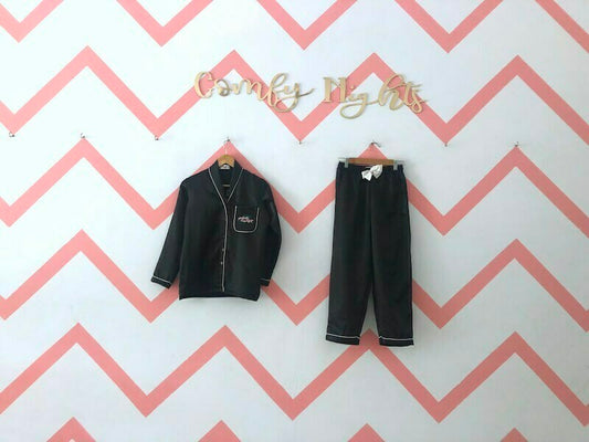 Black Personalise Satin Pj Set