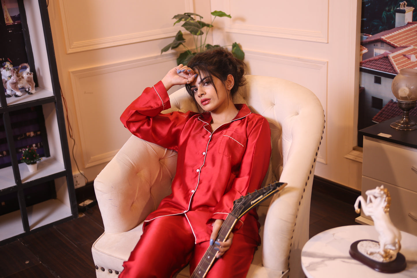 Red Silk Pjs Set