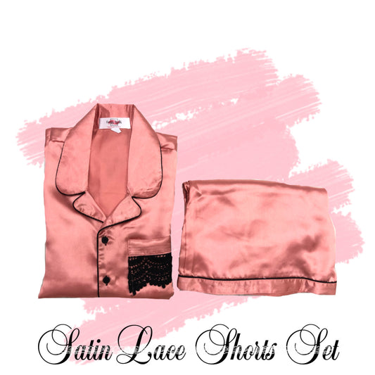 Peach Satin Lace Shorts Set