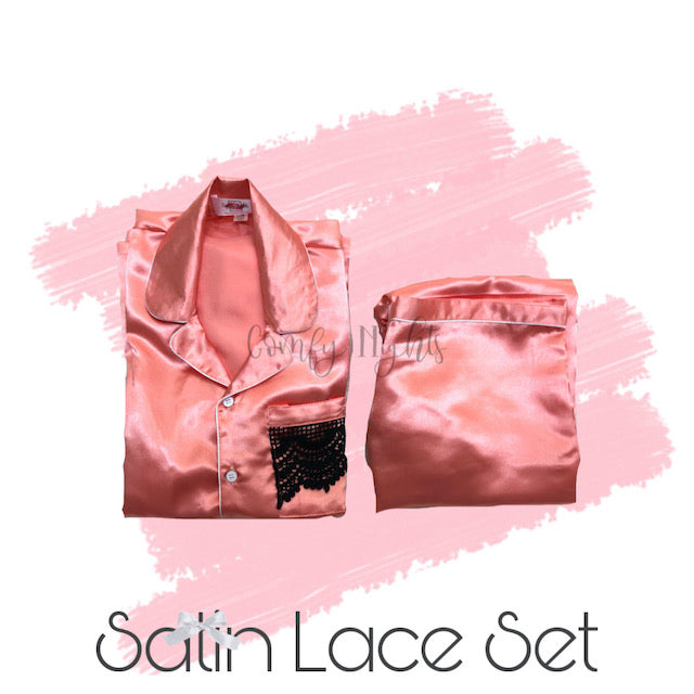 Peach Satin Lace Trouser Set